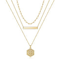 Turandoss Layered Initial Necklaces for Women, 14K Gold Plated Bar Necklace Handmade Layering Hexagon Letter Pendant Beads Chain Necklace Layered Necklaces for Women Jewelry Gifts - style: S