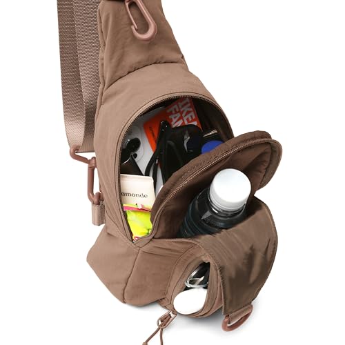 ODODOS Sling Bag with Adjustable Straps Crossbody Chest Bag Lightweight Backpack for Casual Traveling Hiking - color: Brown