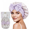 ZIMASILK 100% Mulberry Silk Bonnet for Sleeping Women Long Hair Double Layer Silk Hair Wrap with Tie Band Stay On Head (1Pc, Lilac Flower) - color: Lilac Flower
