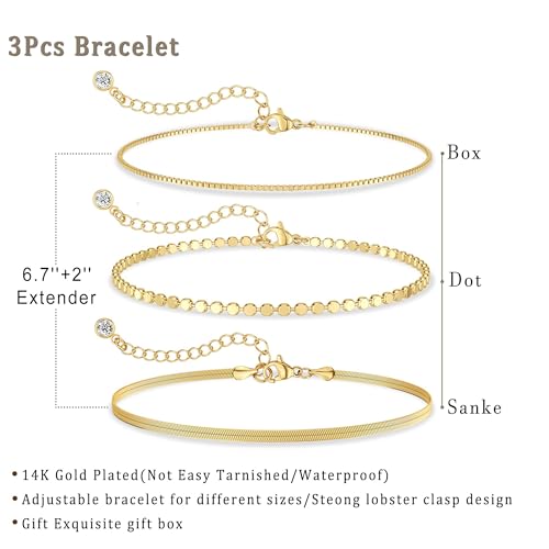 DEARMAY Sterling Silver Plated Bracelets Set for Women Waterproof, Non Tarnish Sterling Silver Link Chain Bracelets Pack Dainty, Fashion Jewelry Gifts for Everyday Comfortable - color: 3Pcs Silver Bracelet B