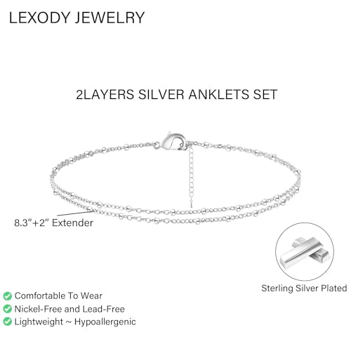 Silver/Gold Anklets for Women, Sterling Silver Evil Eye Ankle Bracelets for Women Trendy Dainty Waterproof Anklets Set Adjustable Layered Anklet Bracelets for Women Silver Jewelry Gift - style: SquarePoint-Silver