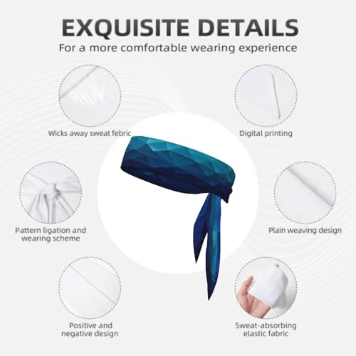 Sports Tie Headband Bandana Running Athletic Sweat Band Elastic Adjustable Sport Head Tie for Men Women Head Ties Ninja Tie Headbands Tennis Sweatbands Soccer Basketball Teams Running Head Band - color: Dark blue gradient