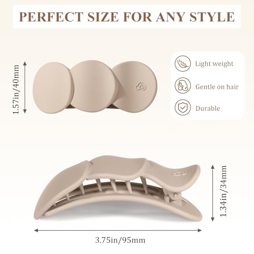 Medium Flat Hair Clips for Women, French Claw Clips Strong Hold for Thick & Thin Hair, Duckbill Hair Clips Non Slip for Driving Yoga - Beige, Light Brown, Dark Brown, Black, 4pcs - color: Beige, Light Brown, Dark Brown, Black