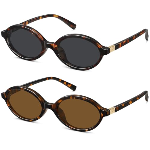 WOWSUN Retro Oval Sunglasses Womens Trendy Sun Glasses Sunnies UV400 Protection - color: 2 Pack: Tortoise Frame Brown Lens+tortoise Frame Grey Lens