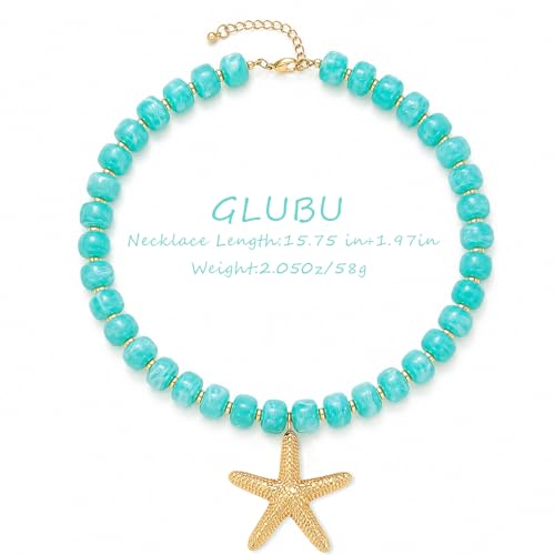 Chunky Beaded Starfish Shell Necklace for Women Colorful Boho Summer Chain Choker Beach Necklace with Acrylic Beads Trendy Chunky Jewelry Gifts - color: XL005D