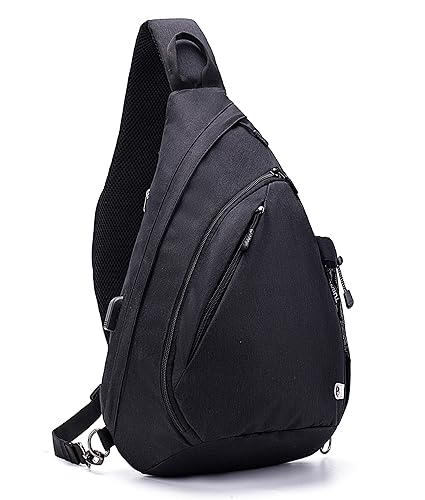 TurnWay Water-Proof Sling bag/Crossbody Backpack/Shoulder Bag with USB Charging Port for Travel, Hiking, Cycling, Camping - color: Black