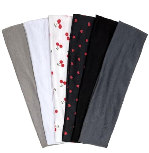 TERSE Headbands for Women Trendy Cherry Print - Non Slip Head Bands Soft Fabric Hair Bands for Workout Yoga Running Sport - Wide Thick Hair Wrap for Girls - color: Headbands Color- Cherry Print
