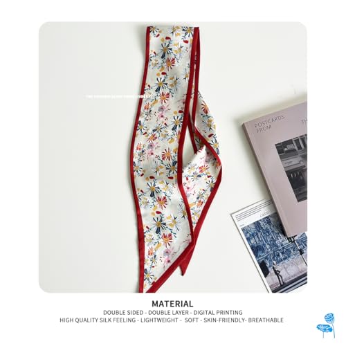 Hair Head Neck Bag Long Scarf Versatile Wrap for Women Soft & Lightweight for Everyday Chic - color: 36 Red Floral 3.7 X 38 Inch