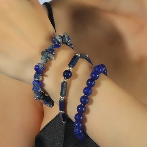 3Pcs Natural Stone Bracelets for Women 8mm Crystal Beaded Bracelets Handmade Stretch Bracelet Healing Crystal Jewelry for Women - style: Lapis Lazuli