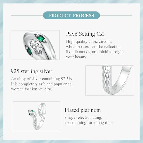 BISAER 925 Sterling Silver Ring Adjustable Cute Unique Cat Snake Butterfly Dragonfly Fashionable Ring For Women Jewelry - color: Silver Snake