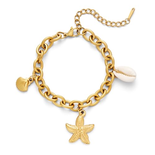 Gold Charm Bracelet for Women Boho Adjustable Shell Starfish Bracelet Summer Beach Ocean Statement Bracelets - color: Shell starfish bracelet