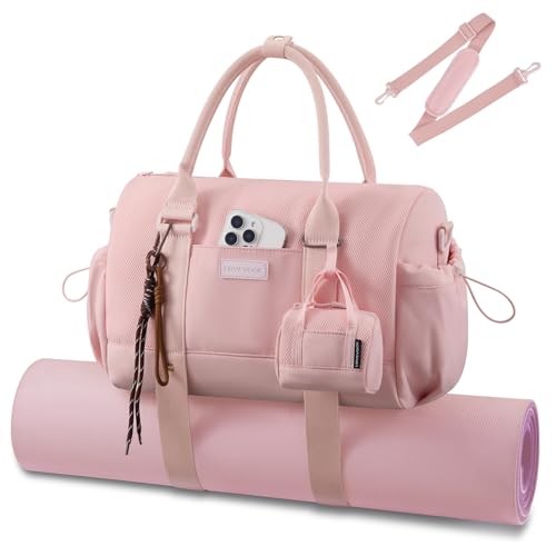 LOVEVOOK Small Gym Bag for Women with Yoga mat Holder, Mini Duffle Bag for Travel with Wet Pocket, Overnight Personal Item Bags (Pink (mesh), 14.5 inch-Small-2Pcs) - color: Pink (mesh), size: 14.5 inch-Small-2Pcs