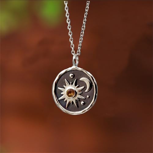 MALOYANVE Vintage Sun and Moon Drop Dangle Earrings for Women Unique lightweight Handmade Retro Boho Antiqued Gold Silver Round Coin Earrings for Women Jewelry - color: Silver Earrings and Necklace