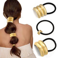 3PCS Gold Hair Ties, Metal Hair Ties for Thick Hair, Elegant Durable Geometric Design, Gold Hair Accessories Stretchy and Non-Damage Ponytail Holders - color: Gold Set 04