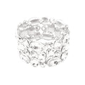 Women’s Wedding Bridal Crystal Leaf Flower Stretch Bangle Elastic Wide Bracelet Jewelry for Brides Bridesmaid - color: White-Platinum Plated