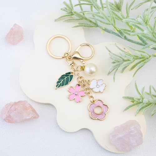Cute Flower Keychain Mini Tassels Tote Bag Keychain Purse Charms | Purse Charms For Handbags Kawaii Bag Charms For Tote Bags Mini Girls Backpack Keychains Accessories