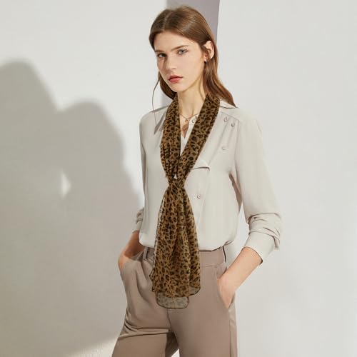 E-Clover Unique Fashion Women's Scarf Chiffon Sheer Scarves for Women Lightweight - color: Brown Leopard Print