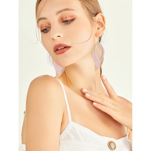 ANXIN boho unique Leather Earrings 2 Layered Lightweight Faux Leather Leaf Earrings Layered Design Drop Earrings Gift for Women - color: Style G