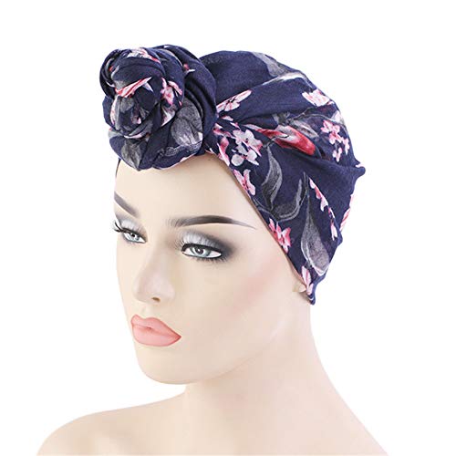 Qianmome Womens Big Flower Turban Beanie Elegant Cap Head Wrap Stretch Long Hair Scarf Headscarf - color: 4pieces-25-style 2