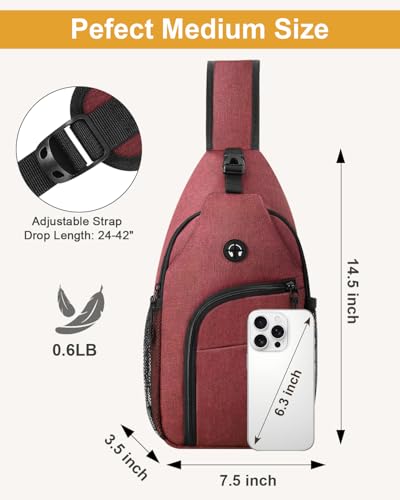 Pritent Crossbody Bags for Women Man Waterproof Sling Bag Backpack Trendy Casual Cross Body Bag with Convertible Shoulder Strap Chest Bag for Camping Hiking Travel Essentials (Wine, Medium) - color: Wine, size: Medium