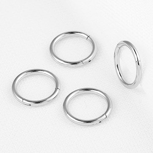 4Pcs 16G 18G 20G Surgical-Steel-Piercing-Ring-Nose-Rings-Hinged-Hoop-Earrings,6mm 8mm 10mm 12mm Seamless Stainless Steel Clicker Eyebrow Septum Piercing Hoop,Sliver Black Gold Rose Gold Rainbow Body Jewelry Set - color: 16G 8mm Silver