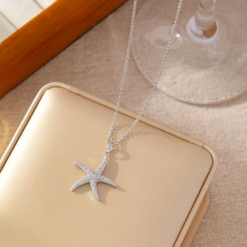 Shell Starfish Necklace for Women Pearl Beach Boho Layered Necklace Charm Accessories Summer Vacation Outfit 2026 - color: C3:silver starfish necklace