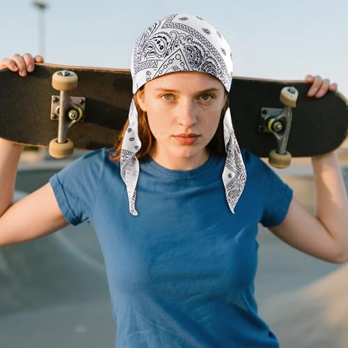 Ababalaya Chemo Headwear for Women Softer Headcover with Longer Tails, Breathable Skull Cap Non-Slip Sleep Beanie - color: Whitepaisley