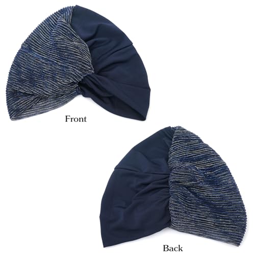 XYIYI Chemo Headwear Turban for Women, Cancer Patients Head Wrap Cover Hat for Hair Loss - color: Navy Blue
