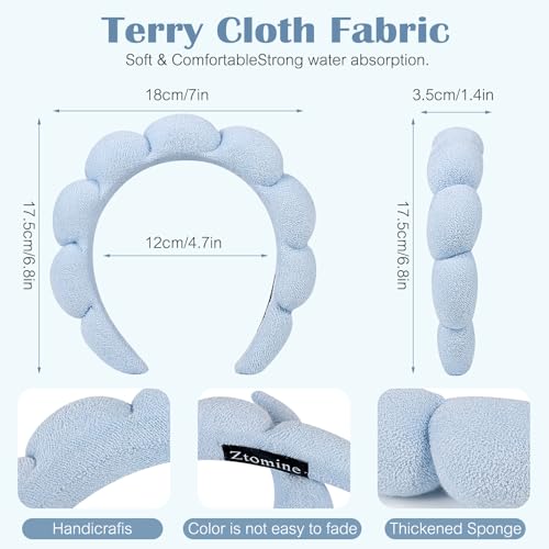 Ztomine Spa Terry Cloth Headband Combo Pack - 2 Puffy Makeup Facial Headbands for Face Washing and Masks (Beige + Blue) - color: beige + blue