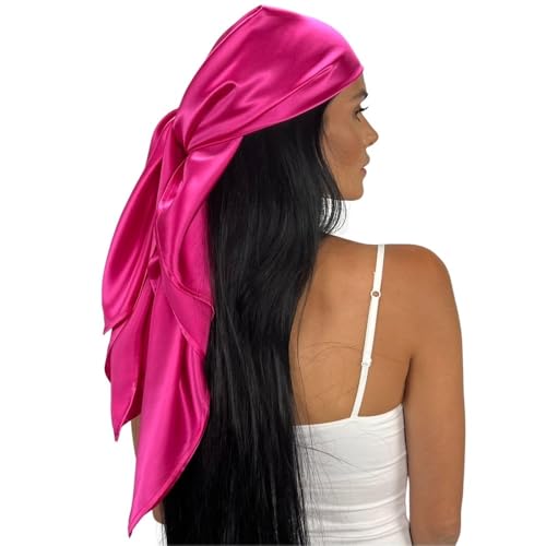 100% Mulberry Silk Head Scarf Large 36" - 19 Momme Women's Hair Wrap for Sleeping, Reduce Frizz & Damage, Natural Soft Silk - color: Magenta