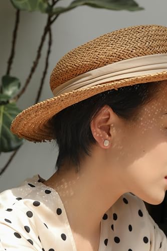 S.Leaf Gold Stud Earrings for Women Sterling Silver Gold plated Hypoallergenic Shell Mother of Pearl Post Earrings for Women Birthday Gifts - color: D02_Shell_7mm_Silver