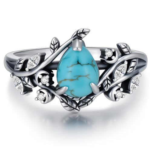 Boho Rings 925 Sterling Silver Turquoise Ring Western Jewelry Women's Eternity Rings Christmas Jewelry Gifts for Wife Mom Size 7-9 - style: Turquoise-1