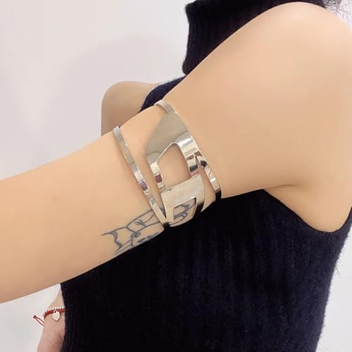 Upper Arm Cuff for Women, Simple Sexy Harness Armlet Bracelet with Crystal Adjustable Upper Arm Chain Bangle Arm Band for Women - color: Silver Geometry