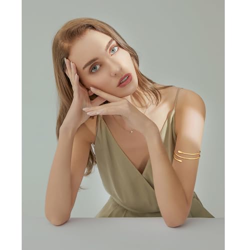 Arm Cuff Bracelet for Women Arm Layered Cuff Bangles Adjustable Coil Swirl Armlet ArmBand Stackable - style: 8 Sets Gold