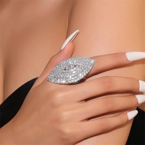 Sparkling Rhinestone Ring Bohemia Thick Large Oval Geometric Ring Square Princess Rings Fashion Heart Zircon Crystal Ring Prom Wedding Party Ball Rings for Women - color: Silver
