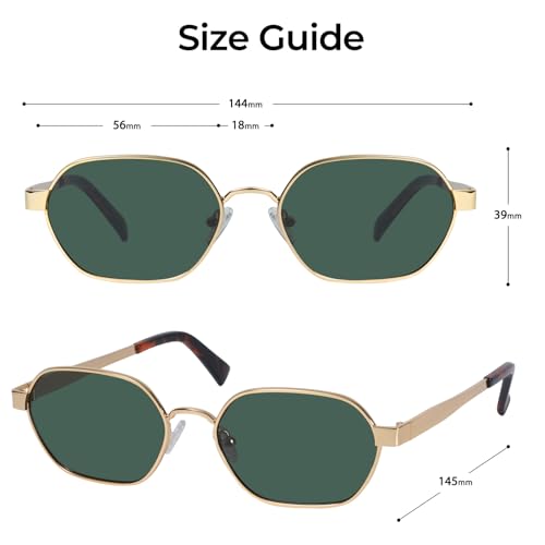 mosanana Trendy Retro Hexagon Sunglasses for Women Metal MS52593 - color: C3 Gold/Green