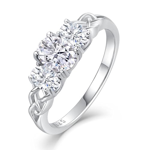 Celtic Birthstone Rings for Women 925 Sterling Silver Celtic Knot Ring 3-Stone Promise Rings for Her Wife Birthday Anniversary Wedding Jewelry - color: 04-Apr-Cubic Zircona