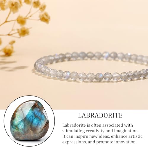 Natural Gemstone Beads Bracelets Healing Crystal Stone Beaded Bracelet for Women Men Handmade Spiritual Jewelry Gifts - color: Labradorite, size: Faceted Round Beads