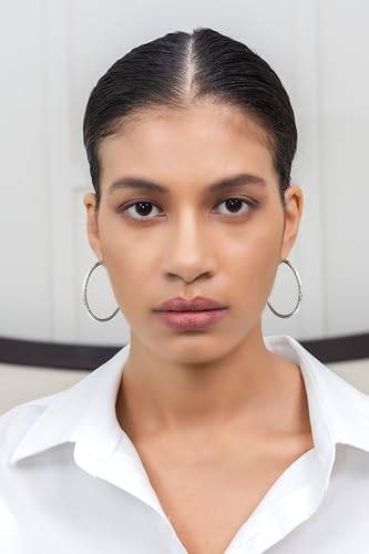 Hoops & Loops 925 Sterling Silver Diamond-Cut Round Hoop Textured 3mm Click-Top Earrings for Women, Slver, Two-Tone 14K Yellow Gold Flash Plate 15/20/25/30/35/40/45/50mm Hoops - color: Silver, size: 45mm (1.77'')