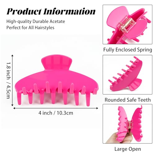 MAORULU Cute Claw Clip for Women – 4.3'' Large Acetate Hair Clips for Thick Thin Curly Long Hair, Durable Hair Clamps Non-slip Jaw Clip, Strong Hold, Stylish French Design (Hot Pink) - color: Hot Pink