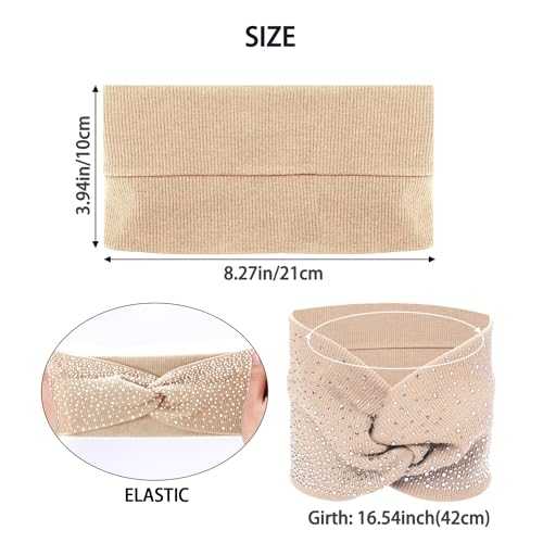 Sliverdew Sparkly Head Wraps for Black Women, 3 Pcs Crystal Wide Headbands Bling Fancy Head Scarf Turban Stretchy Hair Bands African Elastic Hair Accessories - color: Khaki & Black & Light Grey