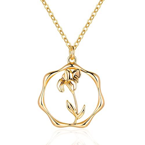 Gold Necklace for Women Birth Flower Necklaces 18K Gold Plated Custom Birth Month Floral Necklaces Birthday Gifts for Women - style: Gold-02-Iris