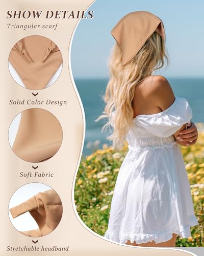 HAIMEIKANG Floral Hair Scarf Headbands for Women Boho Bandanas for Women Triangle Kerchief Solid Color Hair Bands Vintage Head Scarf (Beige+Coffee+Brown) - color: Beige+Coffee+Brown