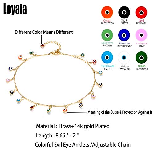 LOYATA Dainty Ankle Bracelet,14K Gold Plated Tiny Bead Anklet Dainty White Cubic Zirconia Cross Tassel Foot Chain Cute Lucky Moon Evil Eye Foot Jewelry Boho Anklets for Women - color: Evil Eye A