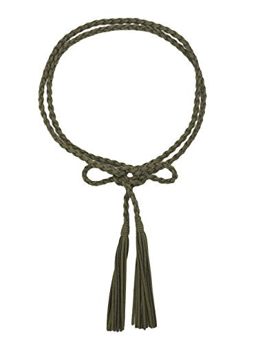 TeeYee Women Girls Braided Waist Tie Belt/Rope with Tassel Wrap Cloth Belts for Dress Pants - color: Dark Green, size: 63inch