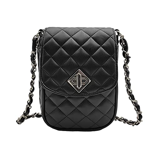 Phone Crossbody Bags for Women Small Vegan Leather Mini Shoulder Wallet Card Quilted Purse - color: B - Black & Silver