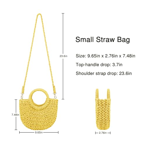 Womens Straw Beach Bag Woven Crossbody Shoulder Bags Top Handle Satchel Handbag Purse for Summer - color: Yellow