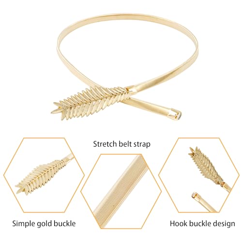 E-Clover Womens Fashion Metal Stretch Waist Skinny Belt Waistband - color: Gold-0013
