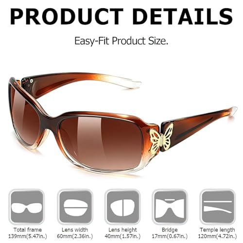 TJUTR Polarized Sunglasses for Women with Wrap Around Butterfly Design, Trendy Jackie-O Style for UV400 Protection - color: A6 Gradient Brown Frame Brown Lenses