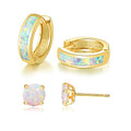 CiNily Huggie Earrings Opal Hinged Hoop Earrings Gold Plated Hypoallergenic Small Hoop Earrings for Women Teen Girls Men Sensitive Ears - color: Gold Plated-White